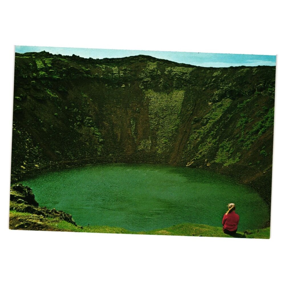Kerid Grimnes Volcano Crater Iceland Postcard Vintage Souvenir Tourism Roadside